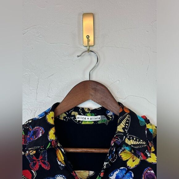 ALICE + OLIVIA Butterfly Print Silk Flutter Sleeve Top Blouse Colorful Rainbow - Picture 5 of 16